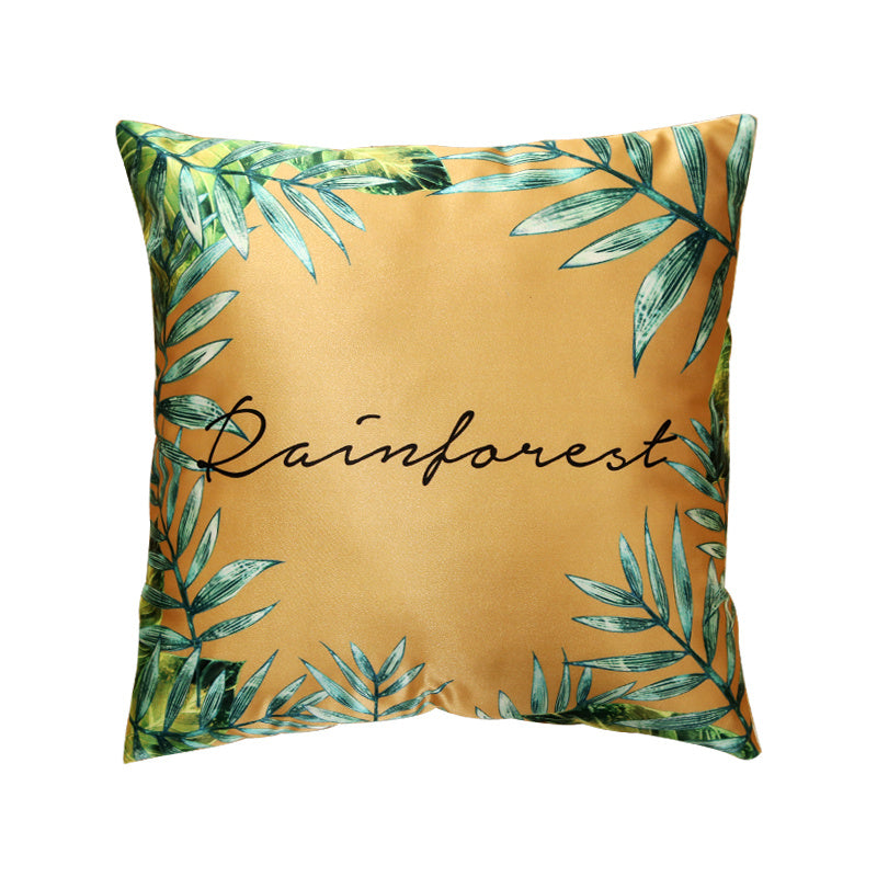 KTX-409875 Modern Tropical Bird and Leaf Print Satin Pillowcase