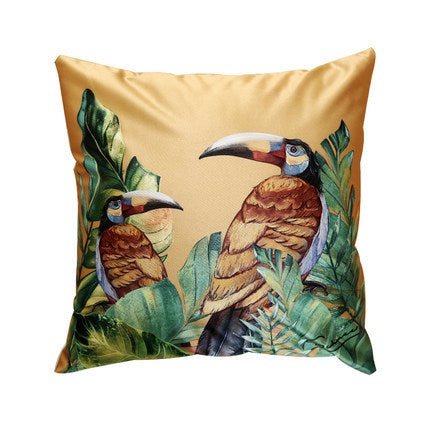 KTX-409875 Modern Tropical Bird and Leaf Print Satin Pillowcase