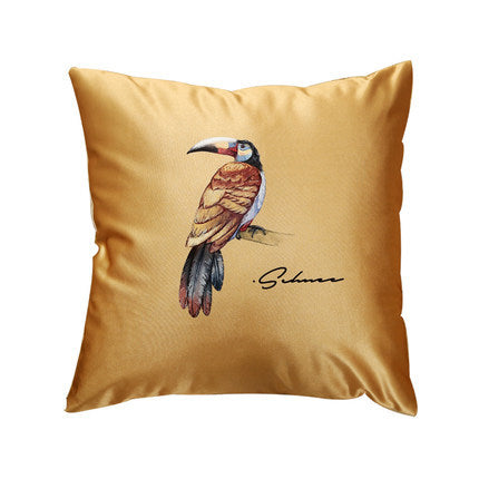 KTX-409875 Modern Tropical Bird and Leaf Print Satin Pillowcase