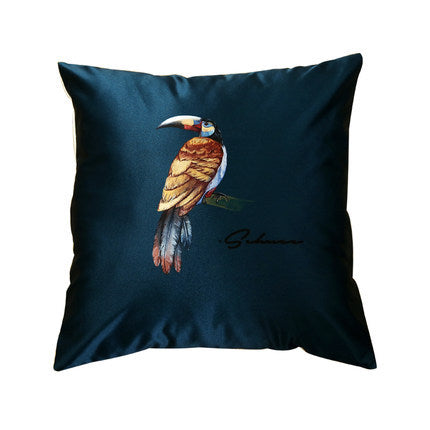 KTX-409875 Modern Tropical Bird and Leaf Print Satin Pillowcase