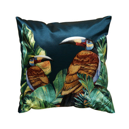 KTX-409875 Modern Tropical Bird and Leaf Print Satin Pillowcase