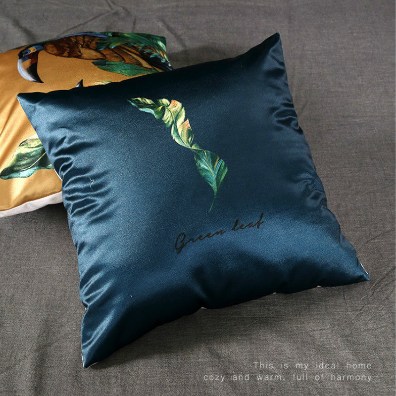 KTX-409875 Modern Tropical Bird and Leaf Print Satin Pillowcase