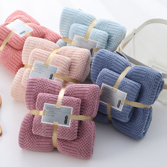 KTX-410963 High-Density Coral Fleece Absorbent Towel Set - 35x75cm & 70x140cm