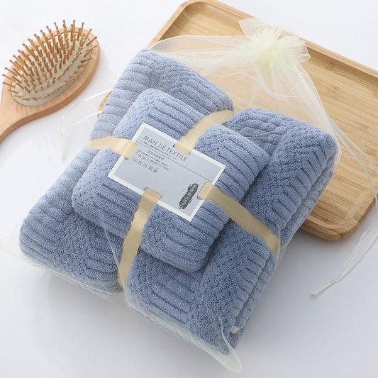 KTX-410963 High-Density Coral Fleece Absorbent Towel Set - 35x75cm & 70x140cm