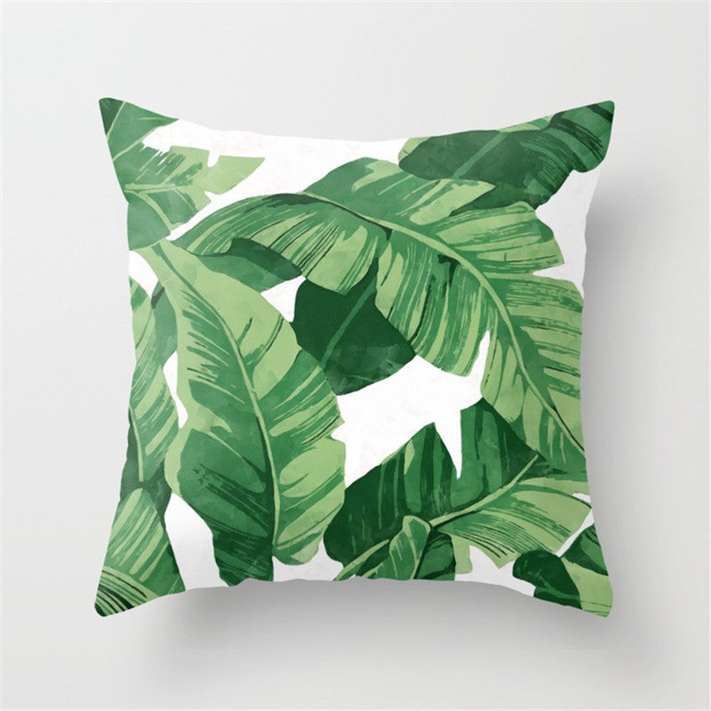 KTX-411027 Tropical Leaf Landscape Cushion Cover - Peach Skin with PP Cotton Filling