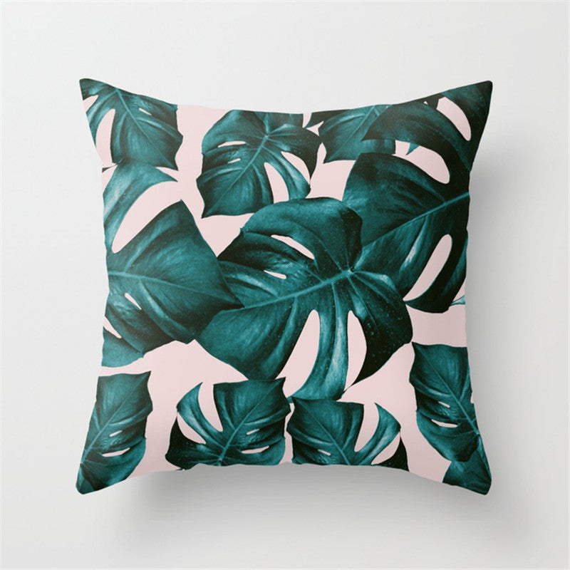 KTX-411027 Tropical Leaf Landscape Cushion Cover - Peach Skin with PP Cotton Filling