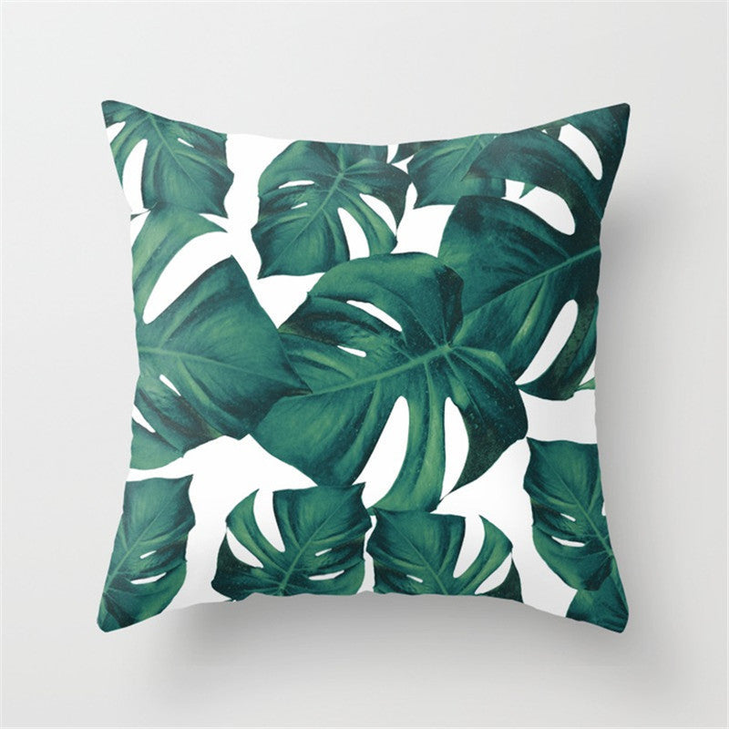 KTX-411027 Tropical Leaf Landscape Cushion Cover - Peach Skin with PP Cotton Filling