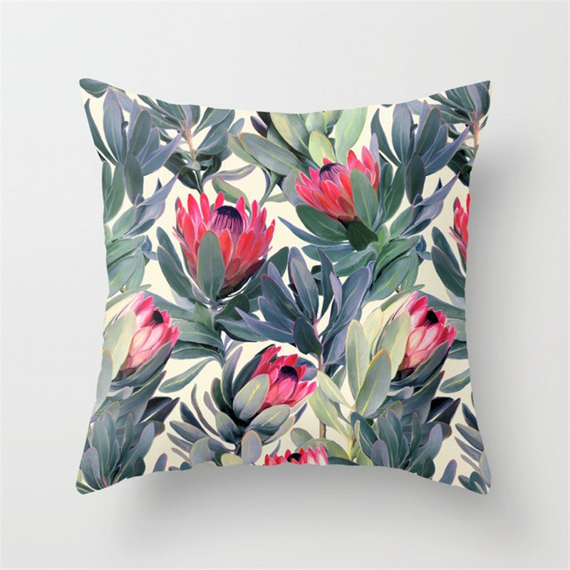 KTX-411027 Tropical Leaf Landscape Cushion Cover - Peach Skin with PP Cotton Filling