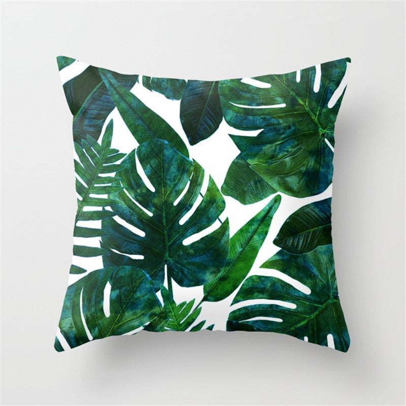 KTX-411027 Tropical Leaf Landscape Cushion Cover - Peach Skin with PP Cotton Filling