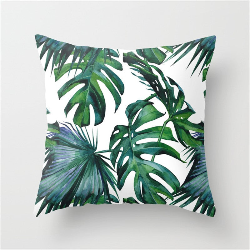 KTX-411027 Tropical Leaf Landscape Cushion Cover - Peach Skin with PP Cotton Filling