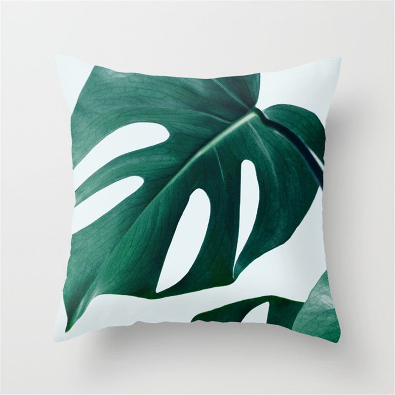 KTX-411027 Tropical Leaf Landscape Cushion Cover - Peach Skin with PP Cotton Filling