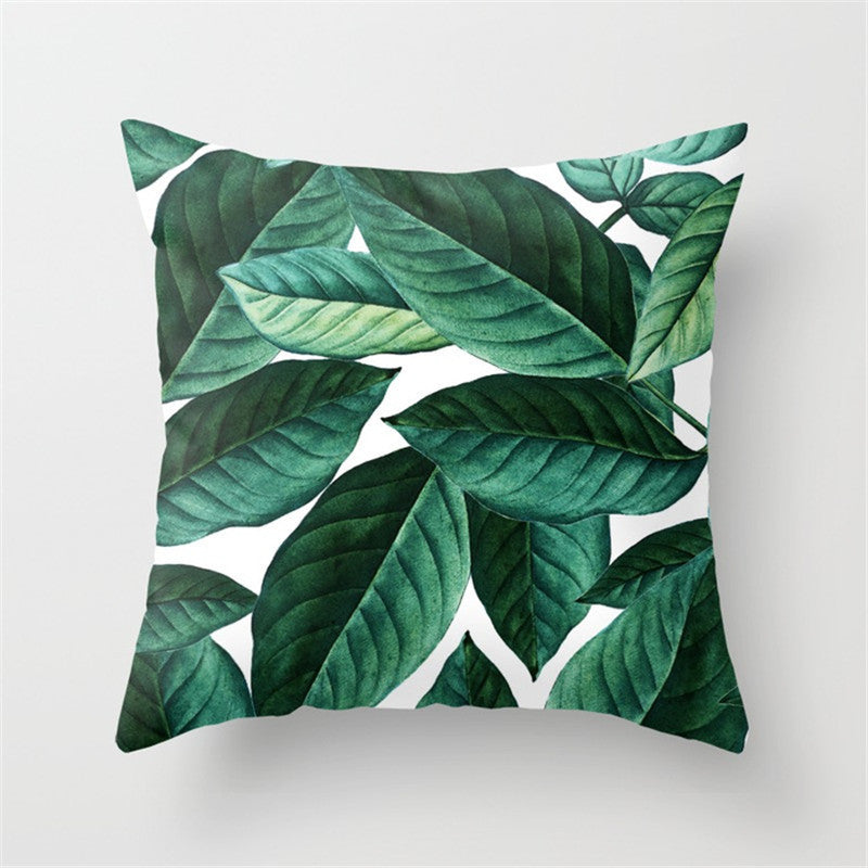 KTX-411027 Tropical Leaf Landscape Cushion Cover - Peach Skin with PP Cotton Filling