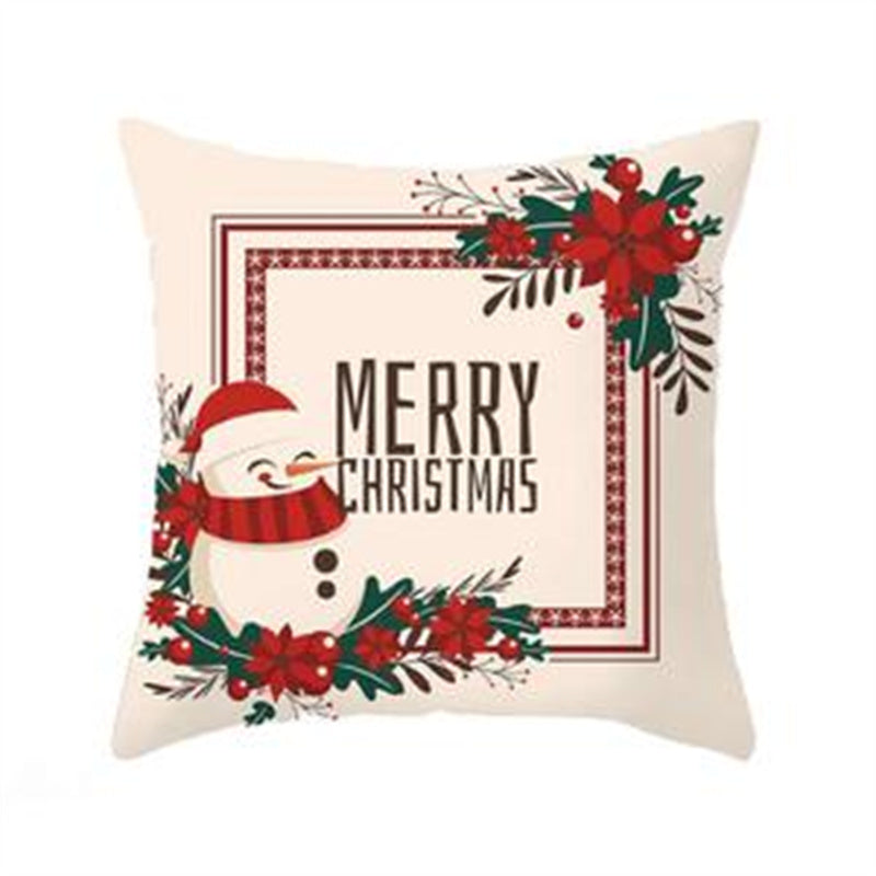 KTX-412115 Cartoon Snowman Printed Square Pillowcase in White, Simple and Stylish Design