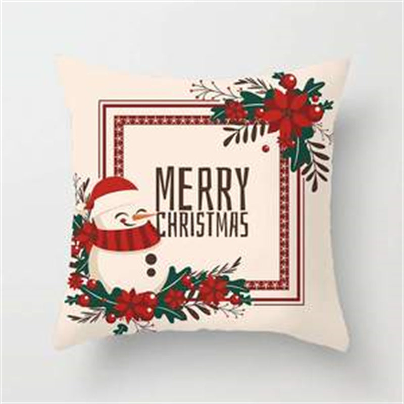 KTX-412115 Cartoon Snowman Printed Square Pillowcase in White, Simple and Stylish Design