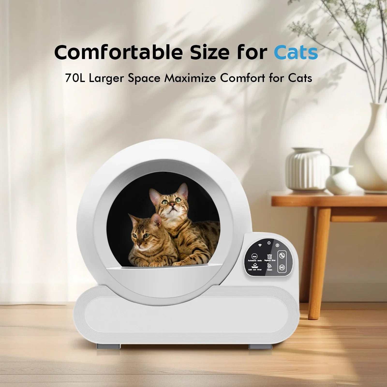 KTX-412563 Automatic Self-Cleaning Wi-Fi Controlled Large Cat Litter Box with 70L Capacity and Odor Control