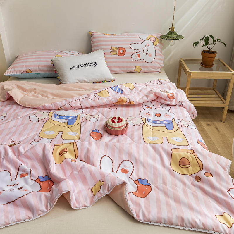 KTX-413267 Rainbow Flower Clip Cotton Summer Quilt - Delicate Lace Air Conditioner Quilt for Kids - Multiple Color Options Available