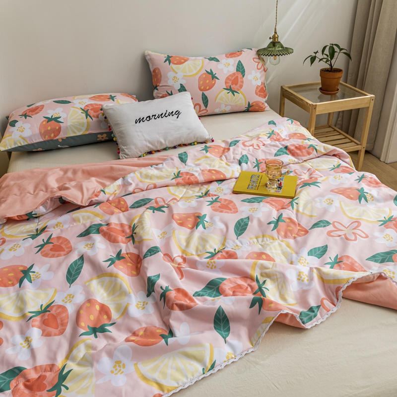 KTX-413267 Rainbow Flower Clip Cotton Summer Quilt - Delicate Lace Air Conditioner Quilt for Kids - Multiple Color Options Available