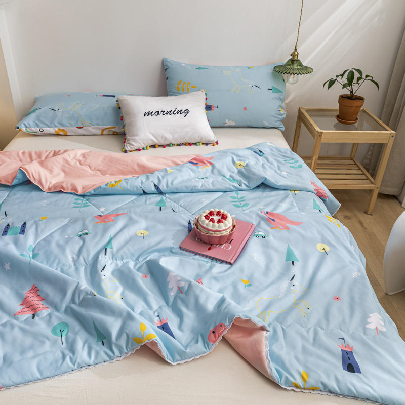 KTX-413267 Rainbow Flower Clip Cotton Summer Quilt - Delicate Lace Air Conditioner Quilt for Kids - Multiple Color Options Available