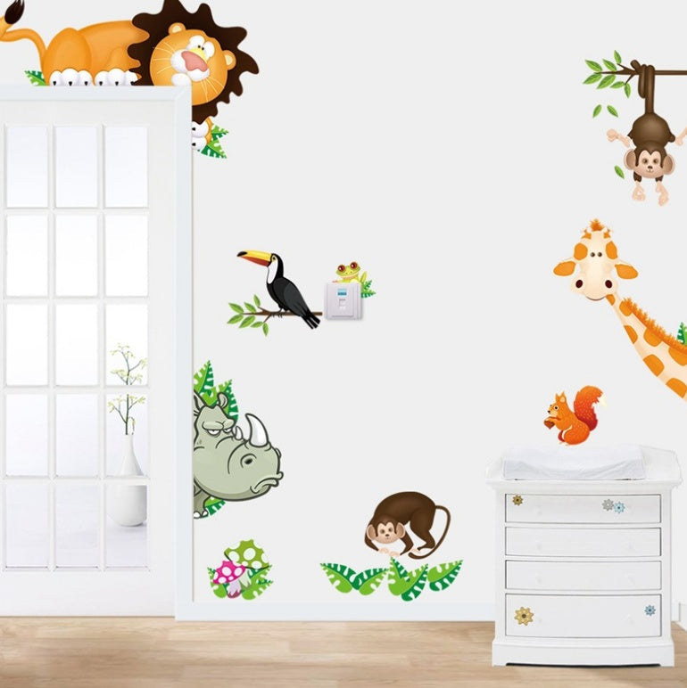 KTX-414355 Cute Animal Wall Sticker for Children's Room - Detachable, Waterproof PVC Decoration