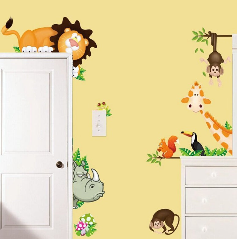 KTX-414355 Cute Animal Wall Sticker for Children's Room - Detachable, Waterproof PVC Decoration
