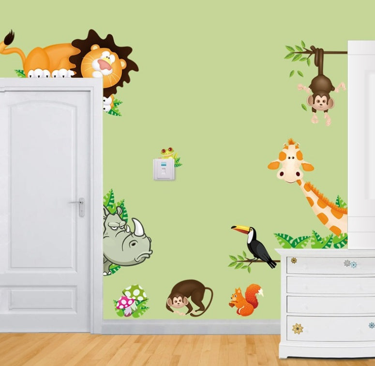 KTX-414355 Cute Animal Wall Sticker for Children's Room - Detachable, Waterproof PVC Decoration