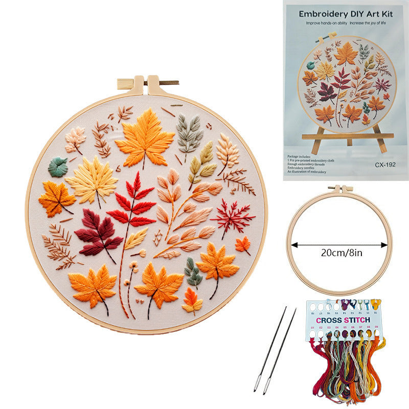 KTX-414419 Embroidery DIY Material Set with Silver Moon, Dragonfly, Autumn Leaves, and Butterfly Patterns