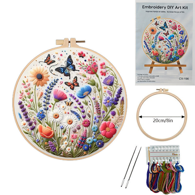 KTX-414419 Embroidery DIY Material Set with Silver Moon, Dragonfly, Autumn Leaves, and Butterfly Patterns