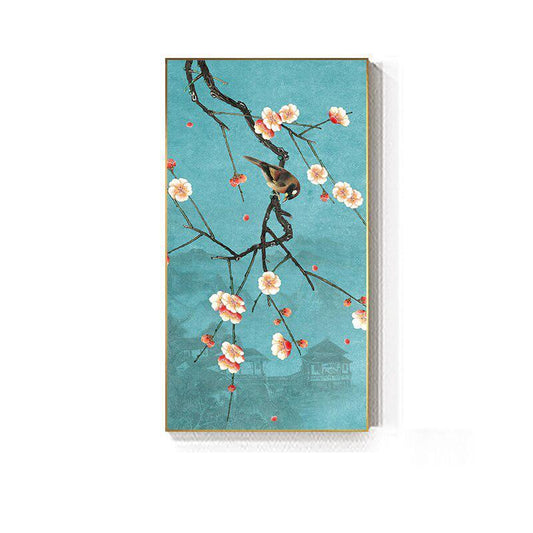 KTX-415251 Cherry Blossom Green Canvas Wall Art - Frameless 50x90cm Poster