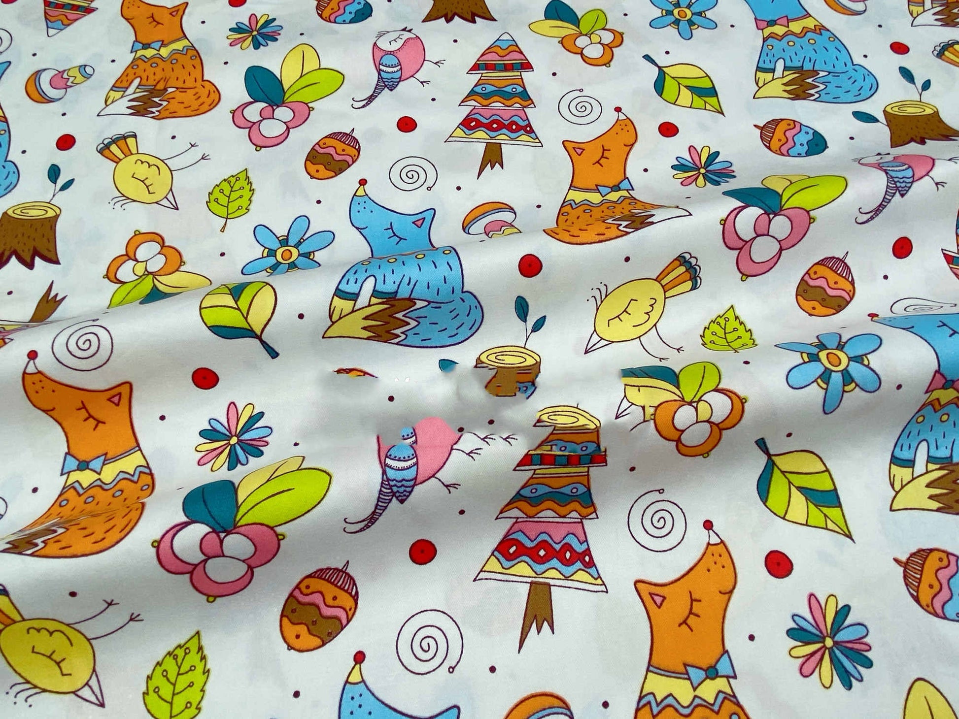 KTX-416531 Cotton Twill Quilt Cover with Cartoon Plant and Animal Prints - Multiple Colors Available