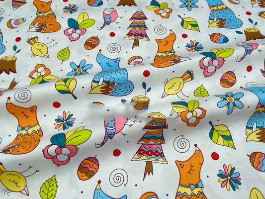 KTX-416531 Cotton Twill Quilt Cover with Cartoon Plant and Animal Prints - Multiple Colors Available