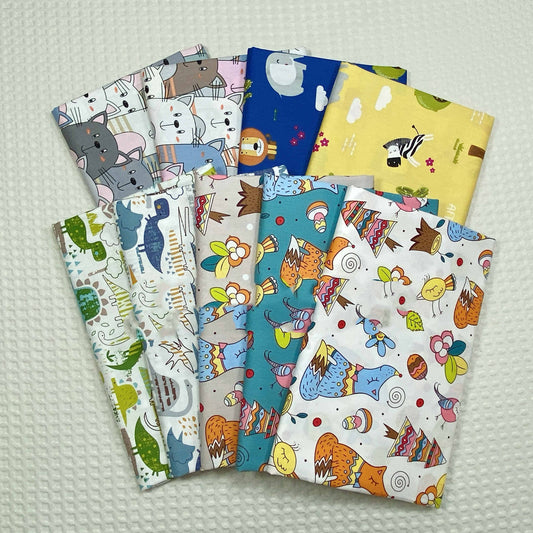 KTX-416531 Cotton Twill Quilt Cover with Cartoon Plant and Animal Prints - Multiple Colors Available