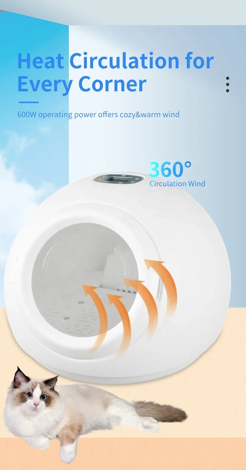 KTX-416979 Smart 360-Degree Temperature Controlled Pet Dryer for Cats and Small Dogs - Indoor Bathing Use