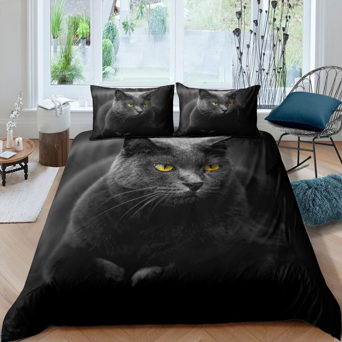 KTX-418195 Pet Cat Pattern Three-Piece Bedding Set - Quilt Cover Available in Multiple Sizes