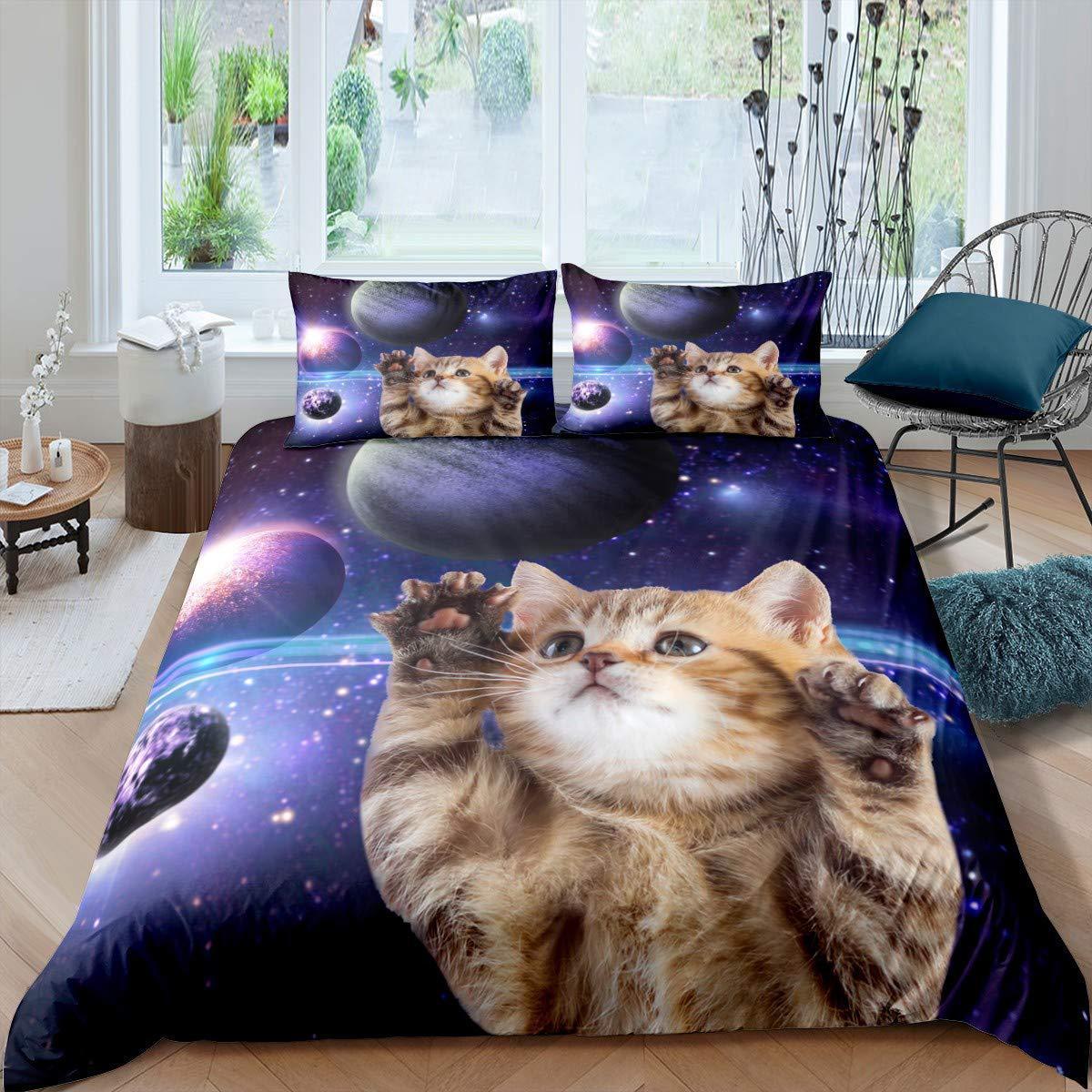 KTX-418195 Pet Cat Pattern Three-Piece Bedding Set - Quilt Cover Available in Multiple Sizes