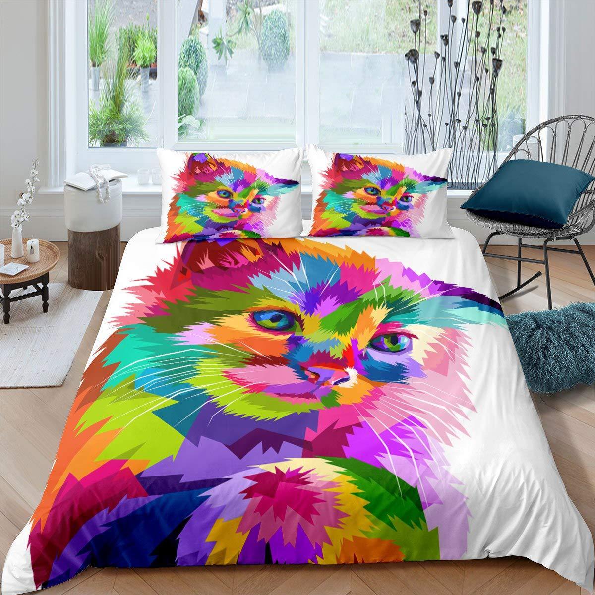 KTX-418195 Pet Cat Pattern Three-Piece Bedding Set - Quilt Cover Available in Multiple Sizes