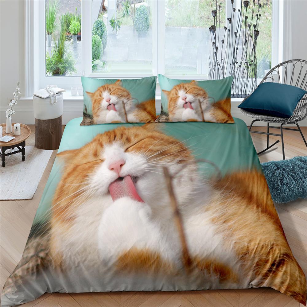 KTX-418195 Pet Cat Pattern Three-Piece Bedding Set - Quilt Cover Available in Multiple Sizes