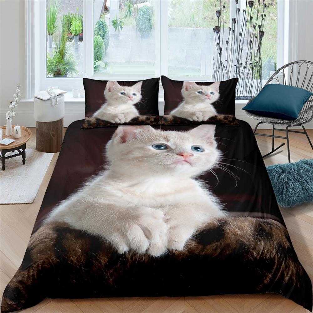 KTX-418195 Pet Cat Pattern Three-Piece Bedding Set - Quilt Cover Available in Multiple Sizes
