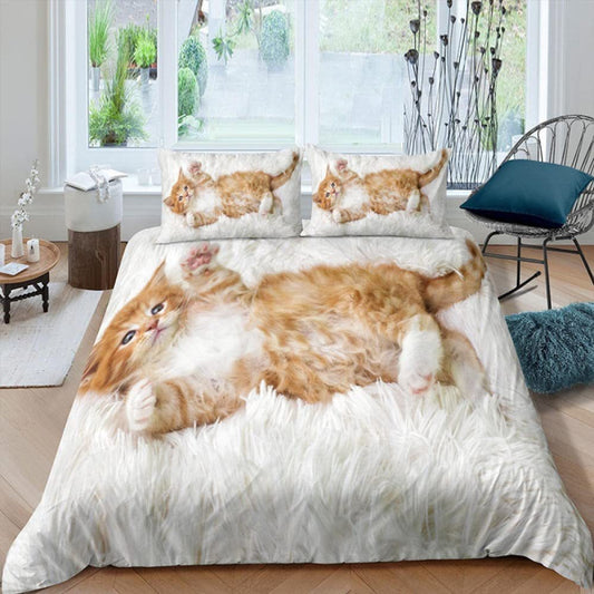 KTX-418195 Pet Cat Pattern Three-Piece Bedding Set - Quilt Cover Available in Multiple Sizes