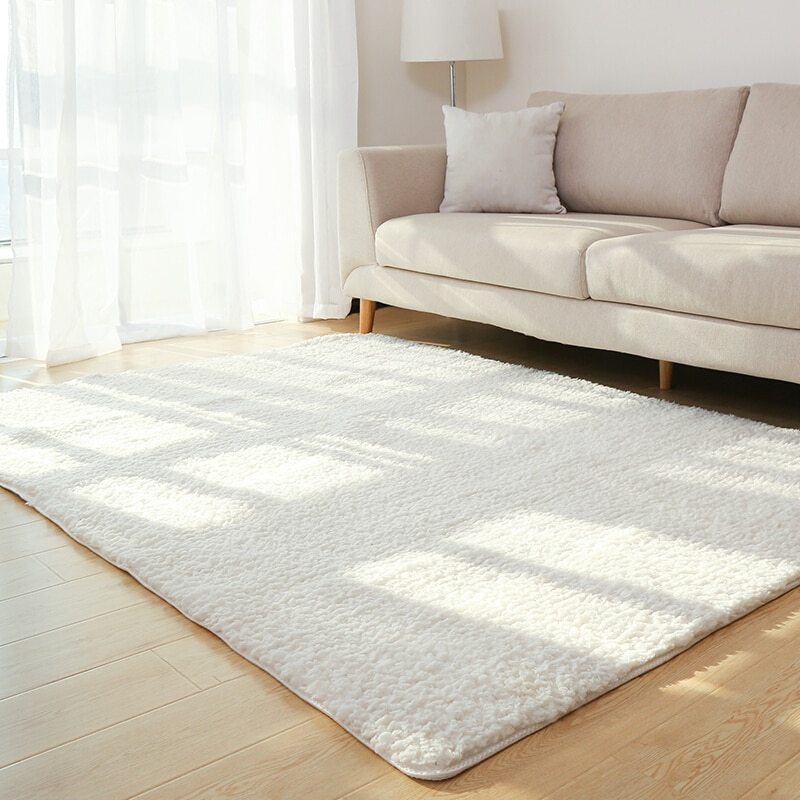KTX-418579 Fluffy White Solid Area Rug for Living Room, Bedroom, and Kitchen - Non-Slip Plush Carpet