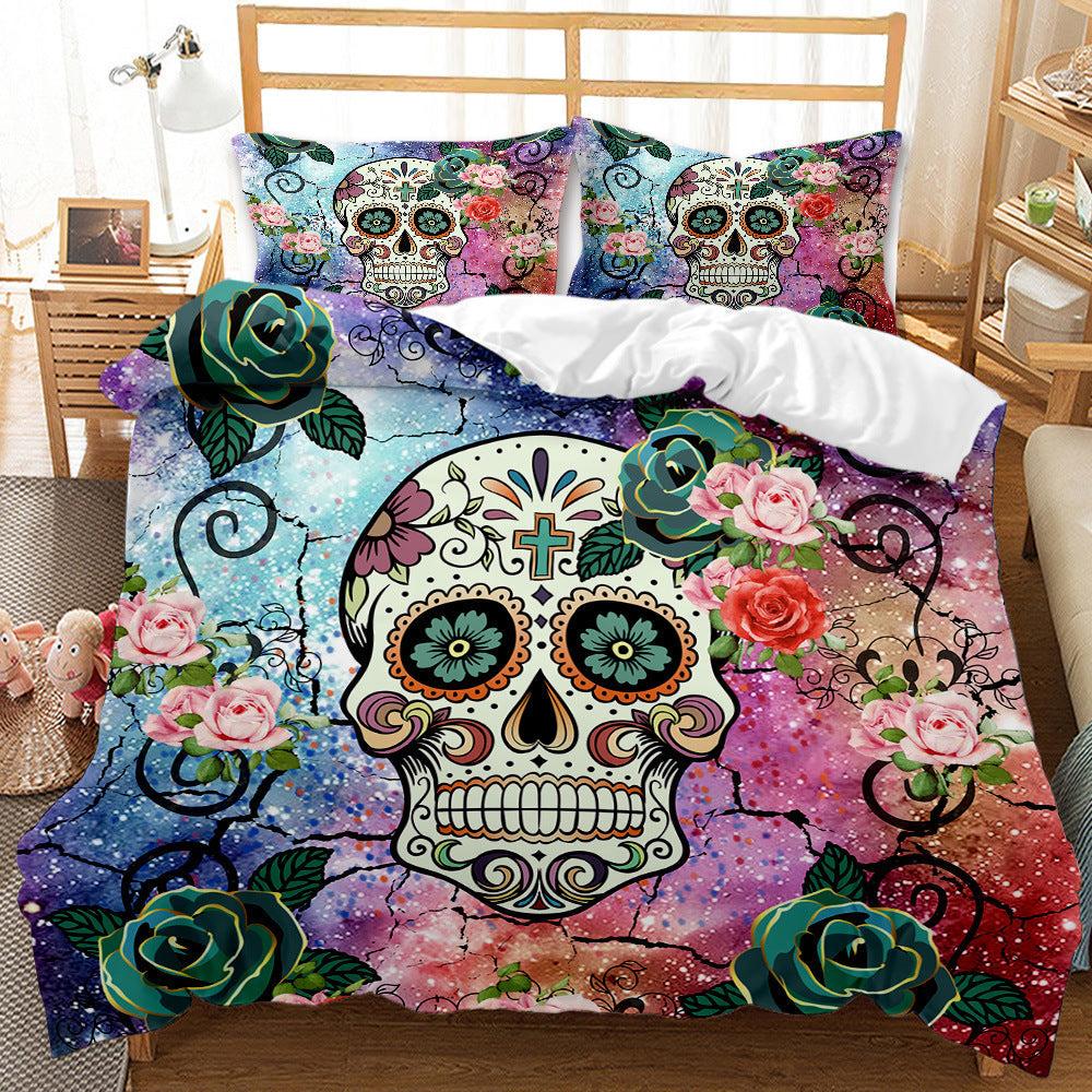 KTX-419027 Three-Piece Skull Printed Duvet Cover Set with Modern Design in Various Sizes