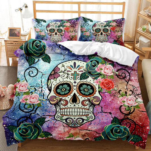 KTX-419027 Three-Piece Skull Printed Duvet Cover Set with Modern Design in Various Sizes