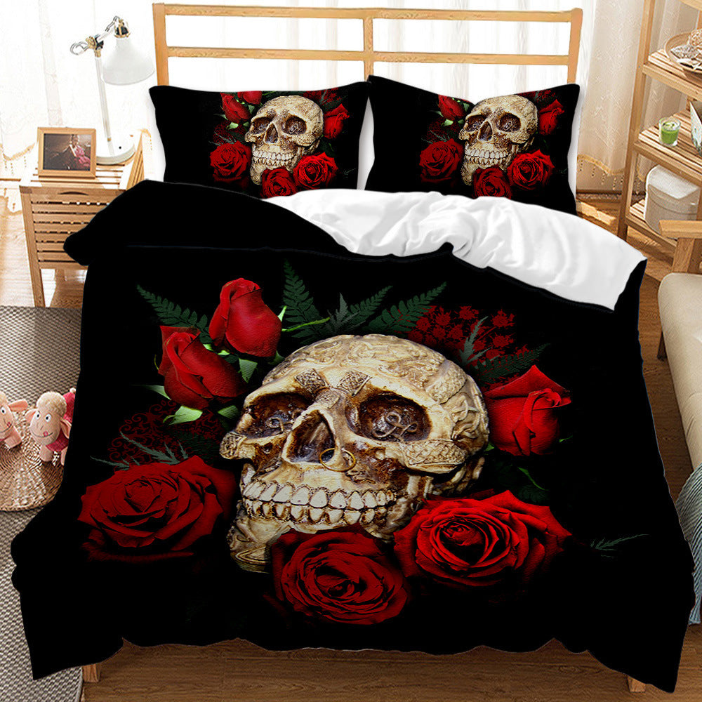KTX-419027 Three-Piece Skull Printed Duvet Cover Set with Modern Design in Various Sizes