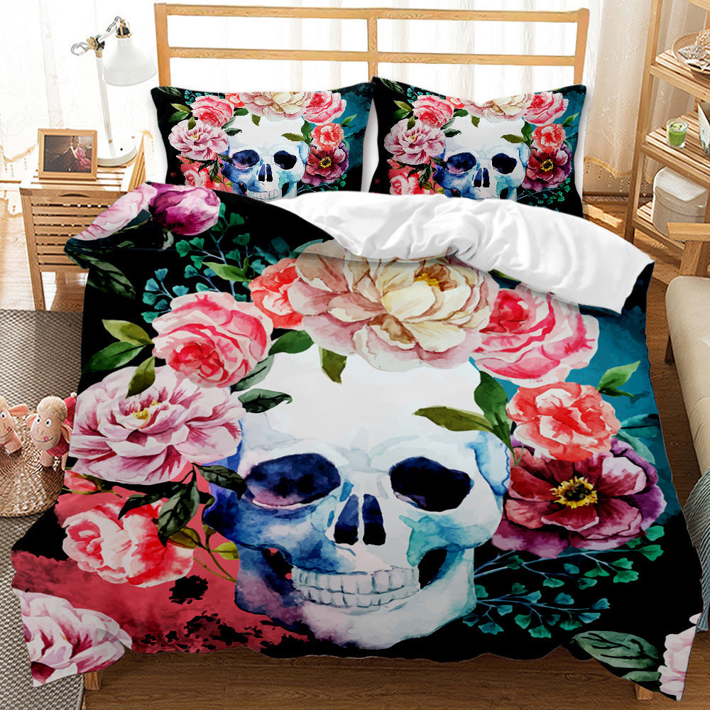 KTX-419027 Three-Piece Skull Printed Duvet Cover Set with Modern Design in Various Sizes