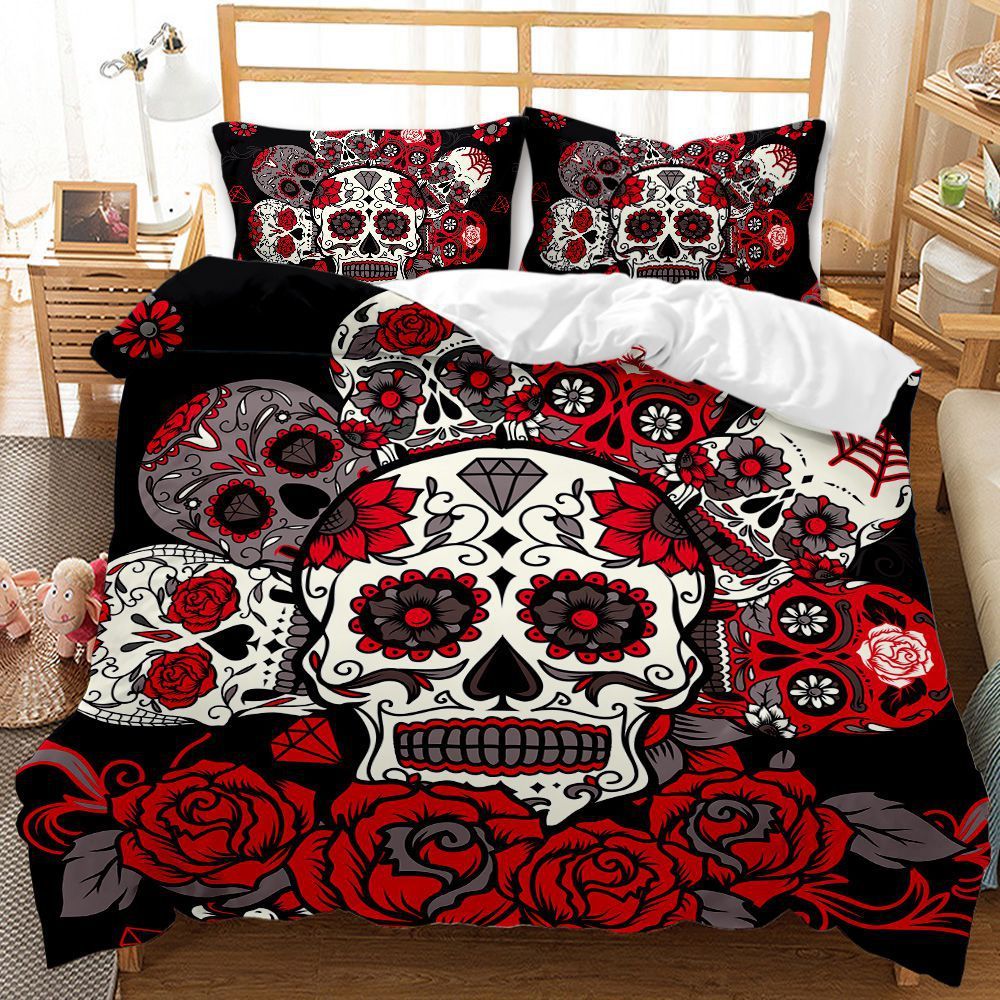 KTX-419027 Three-Piece Skull Printed Duvet Cover Set with Modern Design in Various Sizes