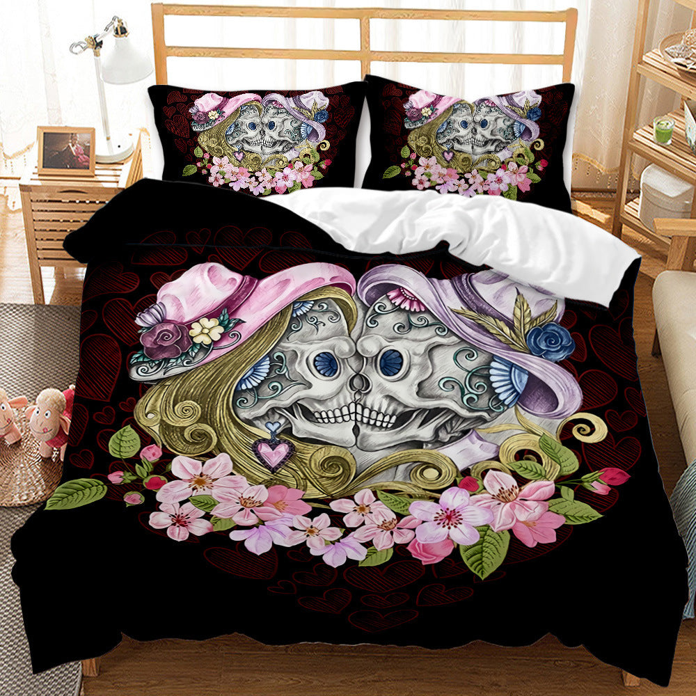 KTX-419027 Three-Piece Skull Printed Duvet Cover Set with Modern Design in Various Sizes