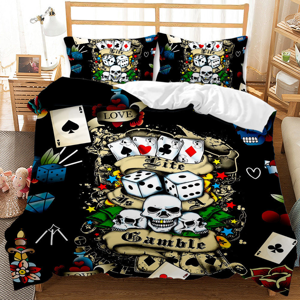 KTX-419027 Three-Piece Skull Printed Duvet Cover Set with Modern Design in Various Sizes