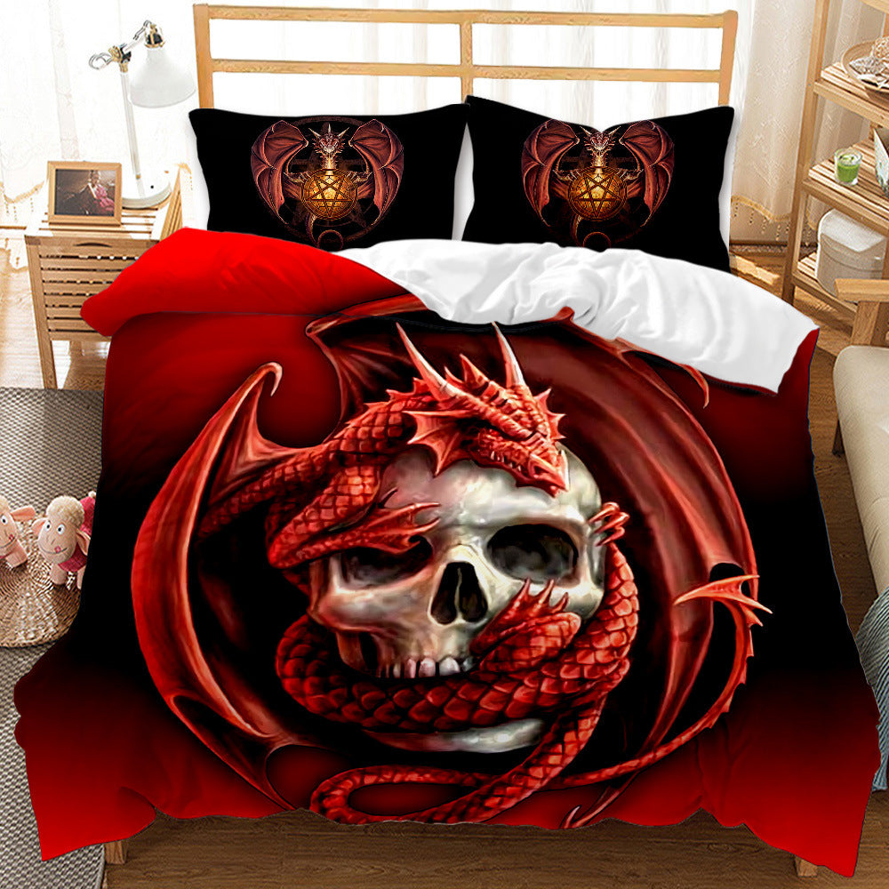 KTX-419027 Three-Piece Skull Printed Duvet Cover Set with Modern Design in Various Sizes