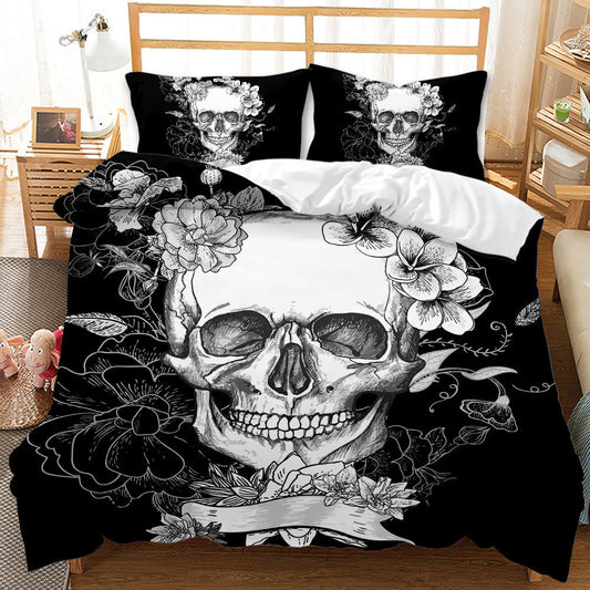 KTX-419027 Three-Piece Skull Printed Duvet Cover Set with Modern Design in Various Sizes
