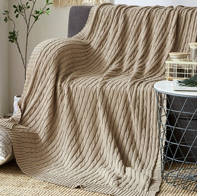 KTX-419347 Cotton Solid Knitted Blanket in Simple Modern Style