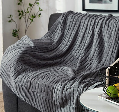 KTX-419347 Cotton Solid Knitted Blanket in Simple Modern Style